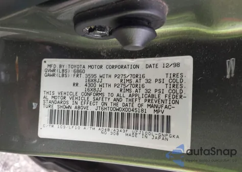 1999 Lexus Lx 470 from USA, damaged, VIN JT6HT00W0X0045181